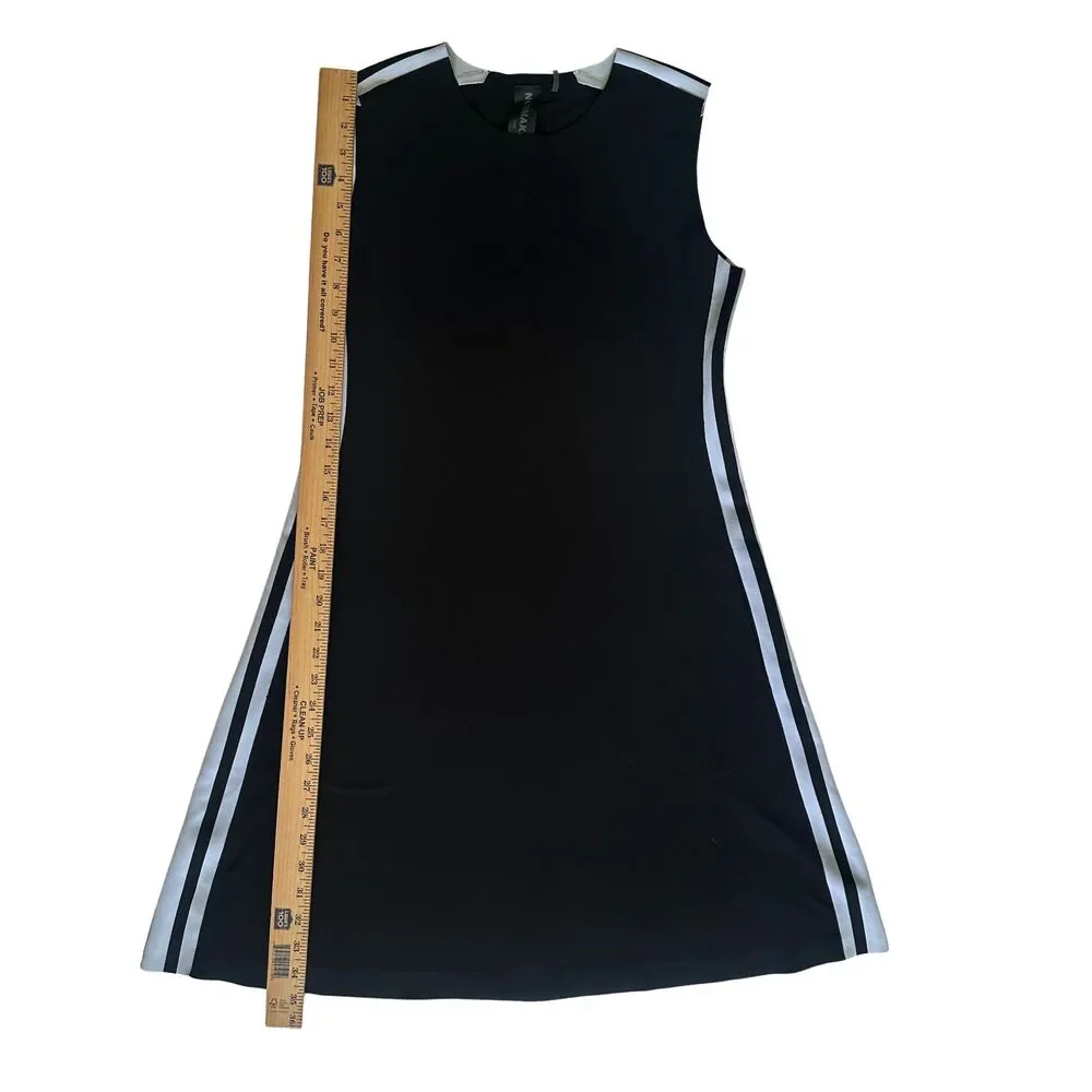Norma Kamali Side Stripe Sleeveless Swing Dress Black White Stripe S Small
